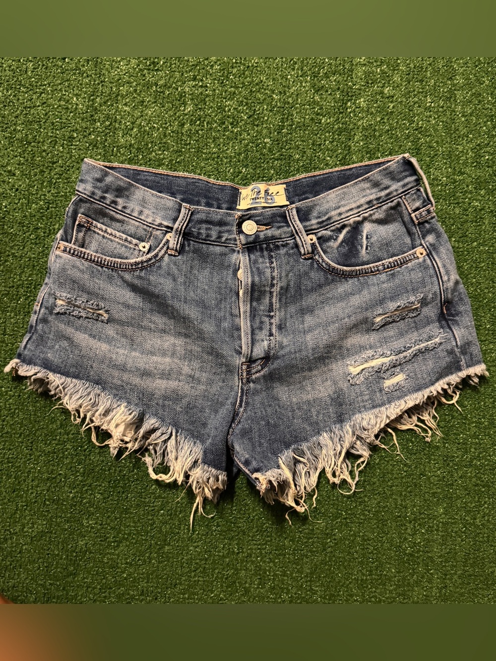 We The Free Frayed Hem Distressed Denim Shorts - Blue